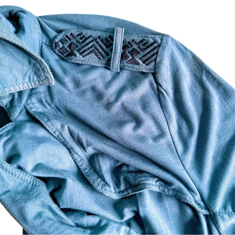 POL Lightweight Embroidered Aztec Teal Midi Trench Duster Coat Size - Small NEW - Picture 6 of 7